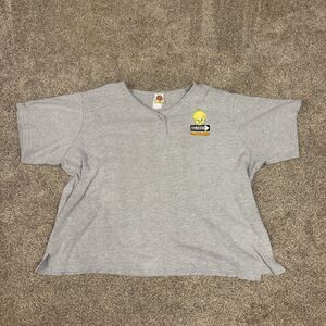 Vintage Looney Tunes Women 2XL Tweety Bird Pocket Shirt Embroidered Gray 52x26”